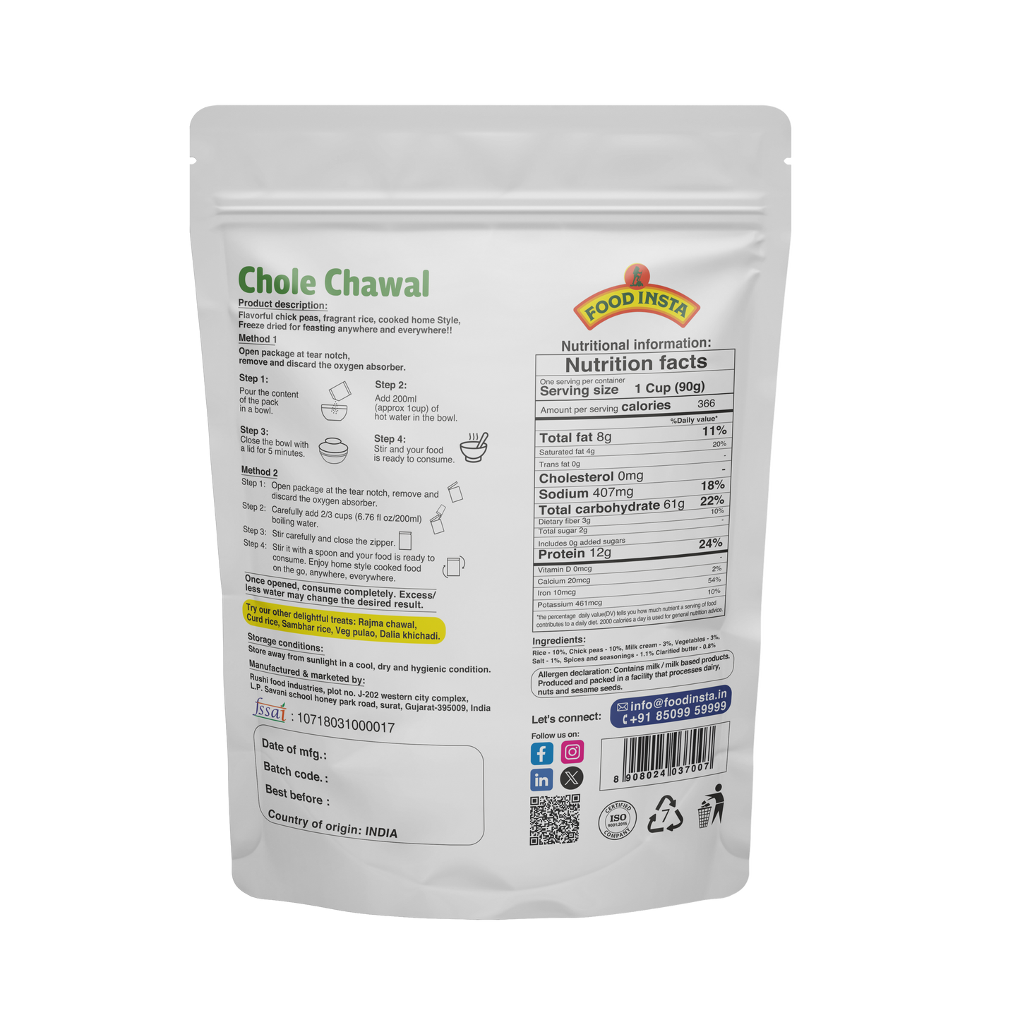 instant meals chole chawal